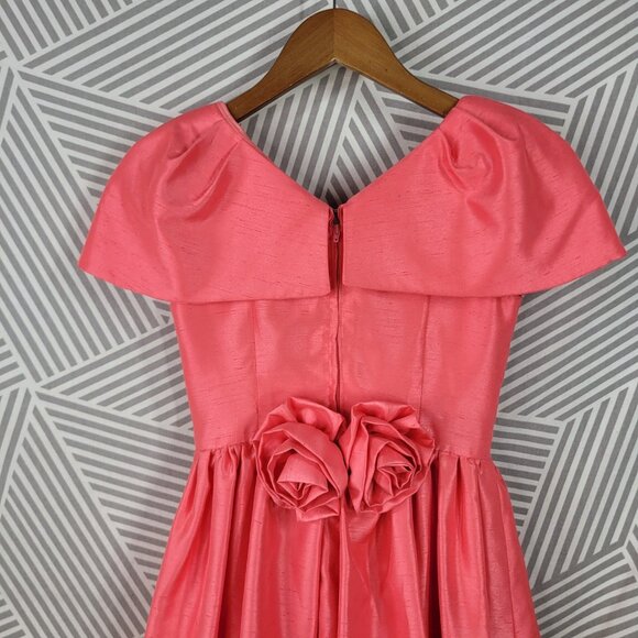 Vintage 80s Girls Handmade Party Dress Size 8 10 Pink Taffeta Princess Flower - Picture 6 of 6